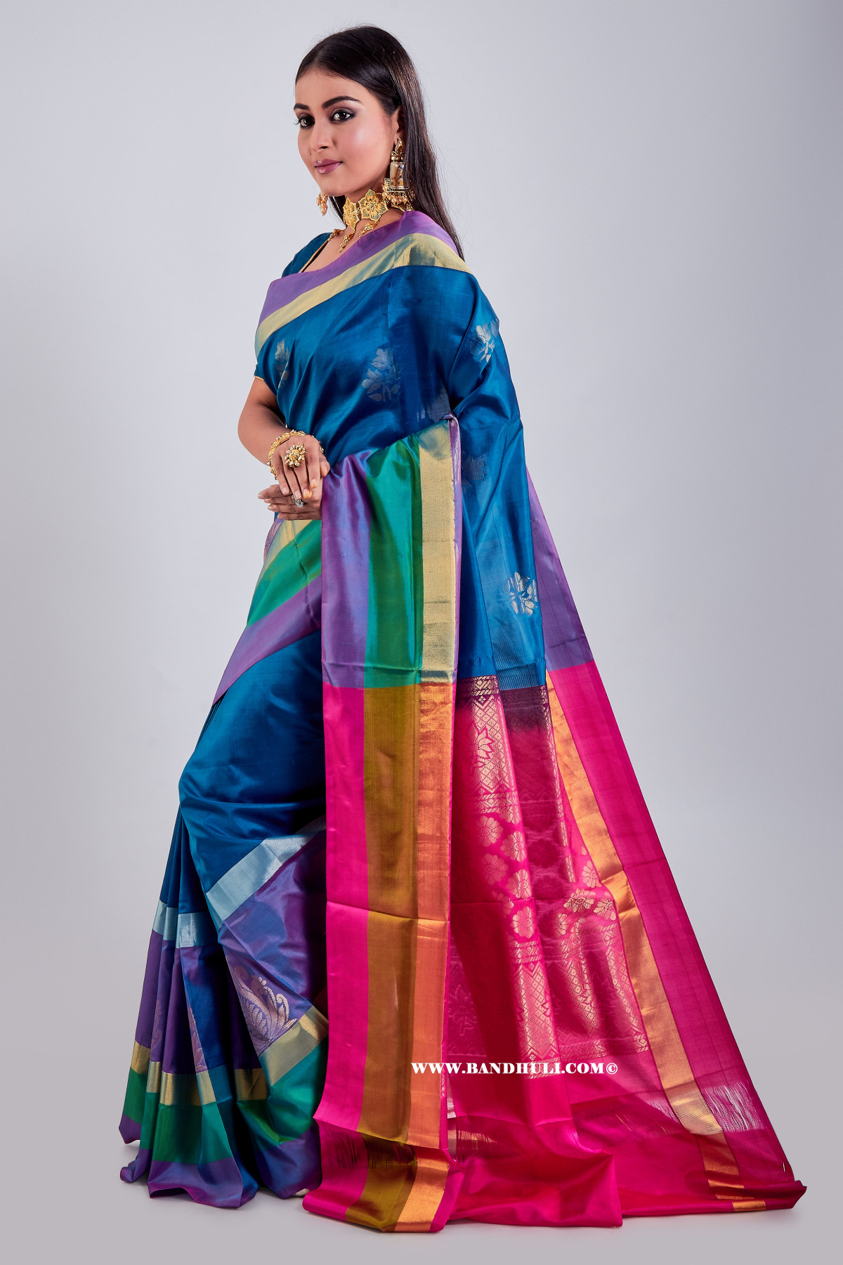 Cobalt Blue Mulberry Silk Saree